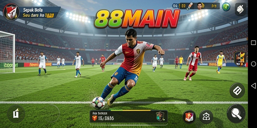 Tampilan gameplay <strong>88MAIN</strong> yang menegangkan dalam aksi sepak bola.