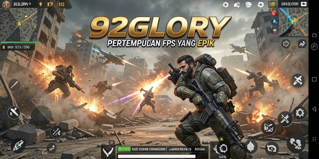 Tangkapan layar permainan 92GLORY menampilkan aksi tembak-menembak yang mendebarkan.