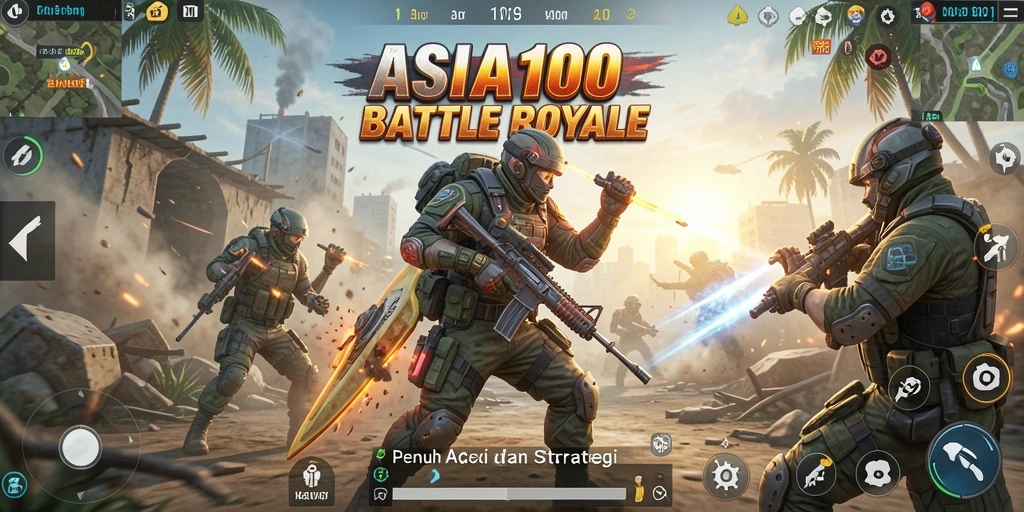 Tampilan seru ASIA100 dengan aksi Battle Royale yang intens.