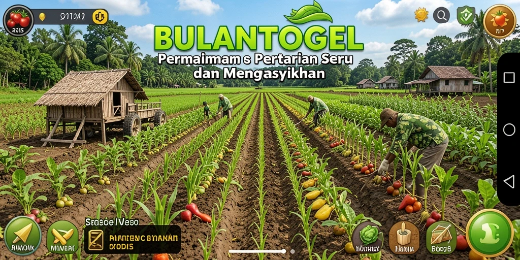 Tangkapan layar gameplay dari BULANTOGEL menampilkan kebun digital yang ceria dan aktivitas pertanian.