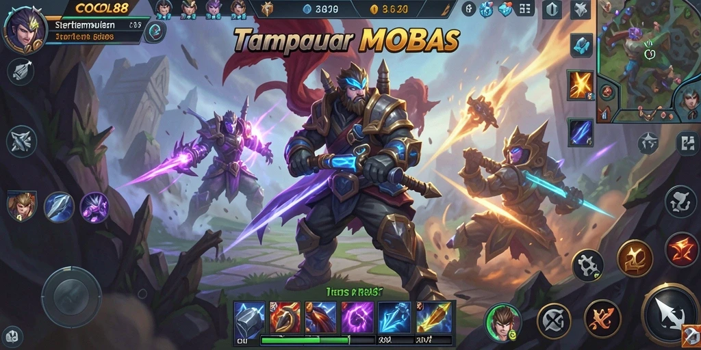 Gameplay MOBA seru di COCOL88 dengan pertarungan tim.
