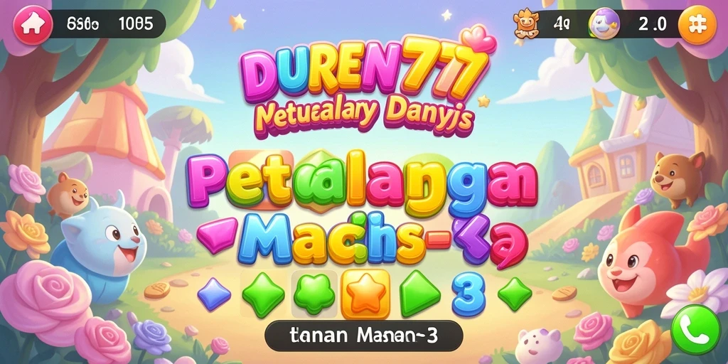 Screenshot DUREN777 menampilkan gameplay seru Match-3 yang penuh warna.