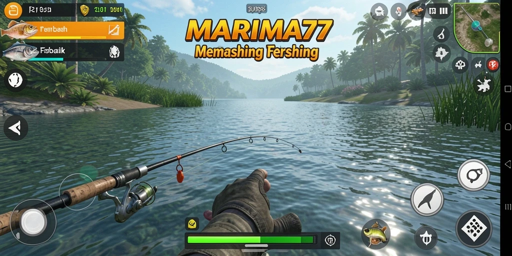 Tampilan gameplay <strong>MARIMA77</strong> yang seru saat memancing ikan.