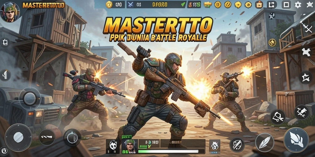Screenshot MASTERTOTO menampilkan aksi intens dalam pertempuran Battle Royale.