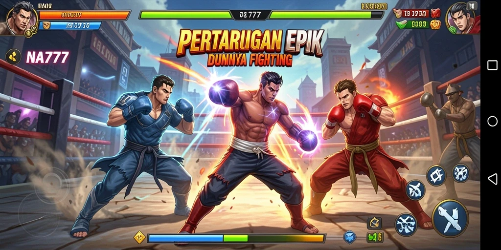 Screenshot gameplay NA777 dengan pertarungan yang intens dan karakter yang dinamis.
