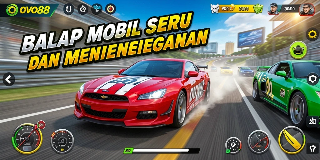 Tampilan menarik dari gameplay balap OVO88 di lintasan.