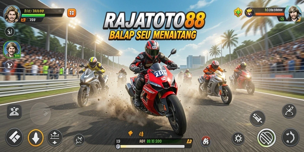 Tangkapan layar dari gameplay Racing di RAJATOTO88 yang menunjukkan balapan intens.