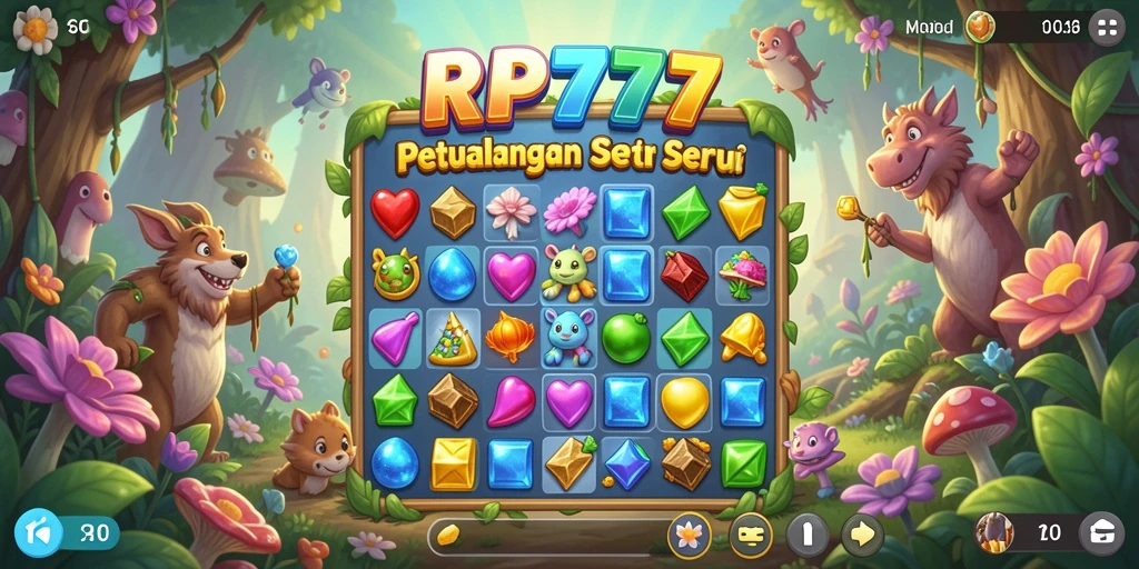 Screenshot RP777 menunjukkan gameplay seru mencocokkan permen.