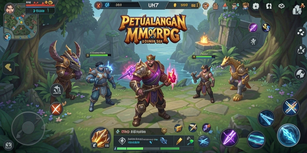 Screenshot utama UH77 menampilkan adegan epic dalam gameplay MMORPG.