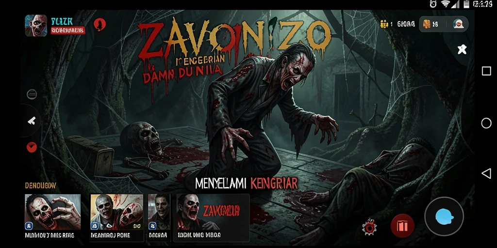 Tangkapan layar ZAVONZO menampilkan suasana menyeramkan dan gameplay yang mendebarkan.